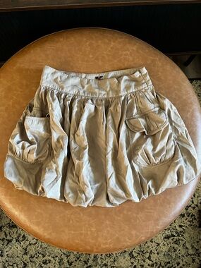 Bubble Hem Khaki Cargo Pocket Mini Skirt